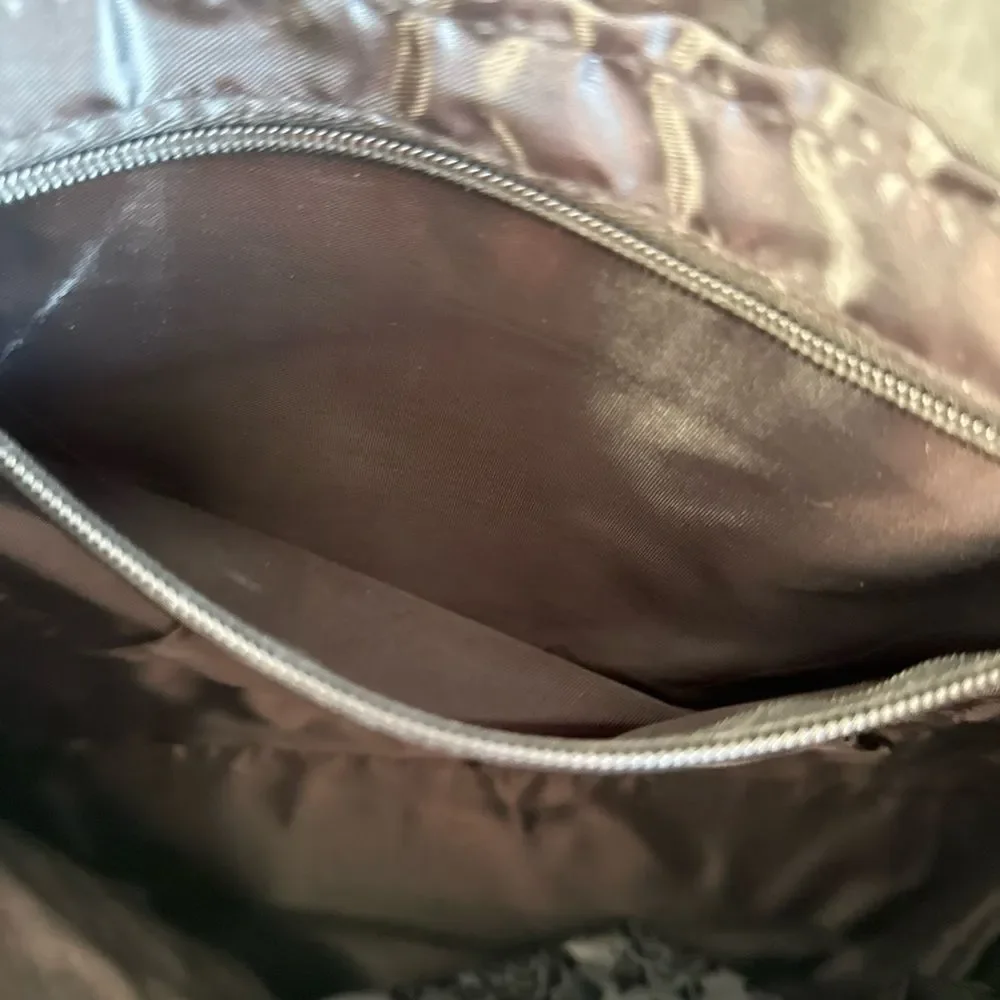 Floral Black and Gray Tote Bag with Detachable Pouch